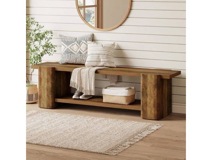 Banc d'entrée - LITTLE TREE - Little Tree - Bois massif - 160×40×45 cm - Étagère de rangement