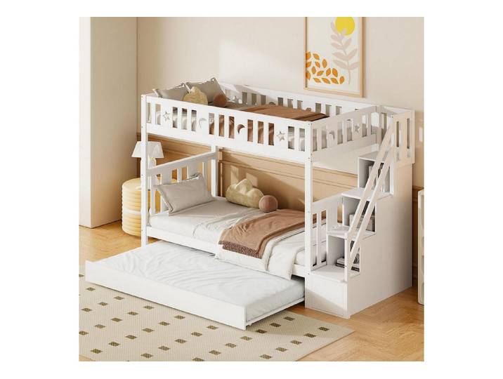 LuxusKollektion Kinderbett Etagenbett Kinderbett 90x200 Weiß mit Ausziehbett