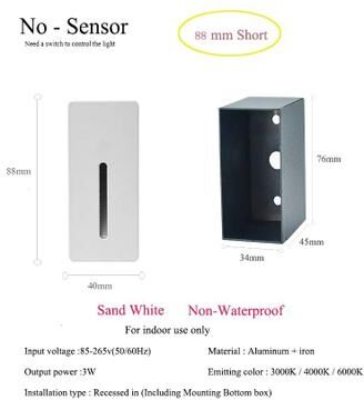 Uplift Picks 3W PIR Motion Sensor Stair Light Slim LED Wall Lamp white No Sensor (88mm) 3 W white Light (6000k)