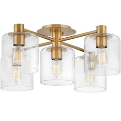 Deckenleuchte Deckenlampe Wohnzimmerlampe 5-flammig Glas messing D 80,8 cm