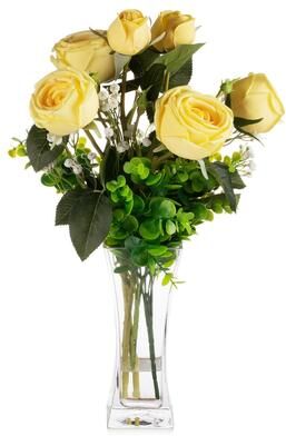 Enova Home Mixed Artificial Rose Floral Arrangements in Vase Table Centerpieces for Dining Room Decoration