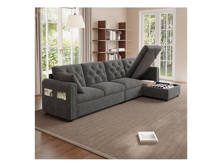 HAUSS SPOLE Schlafsofa L-förmiges Wohnzimmersofa Ecksofa mit Magazintaschen