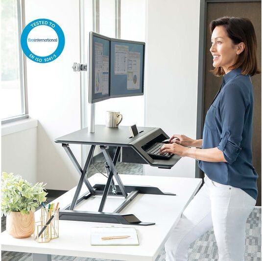 Fellowes Lotus LT Sit-Stand Workstation Standing Desk Converter - Black (8215001)