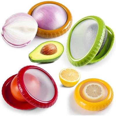 4-teiliges Aufbewahrungsset für Avocados und Zwiebeln, Antioxidationsbox aus Silikon für Obst und Gemüse, wiederverwendbare Frischhaltebox für Lebensmittel im Kühlschrank, perfekte Behälter für
