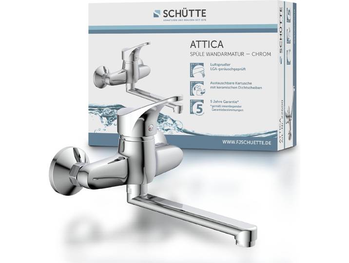 SCHÜTTE Küchenarmatur ATTICA, schwenkbarer Wasserhahn Küche für Wandmontage, Mischbatterie Küche, Chrom