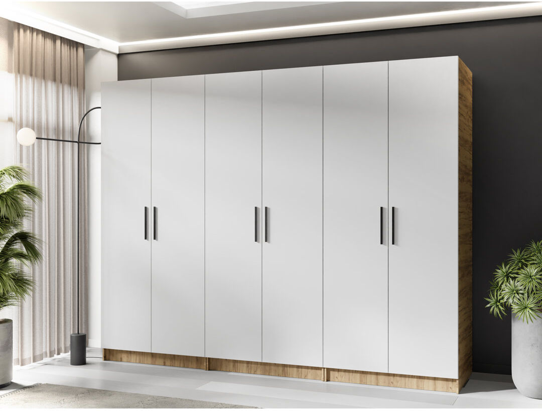 17 Stories Nisean 6 Door Wardrobe Oak Craft Gold/White 234cm W X 52.5cm D