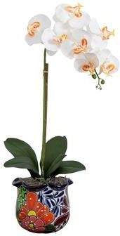 Nearly Natural "26"" Artificial Orchid Arrangement in Handmade Talavera Planter - White"