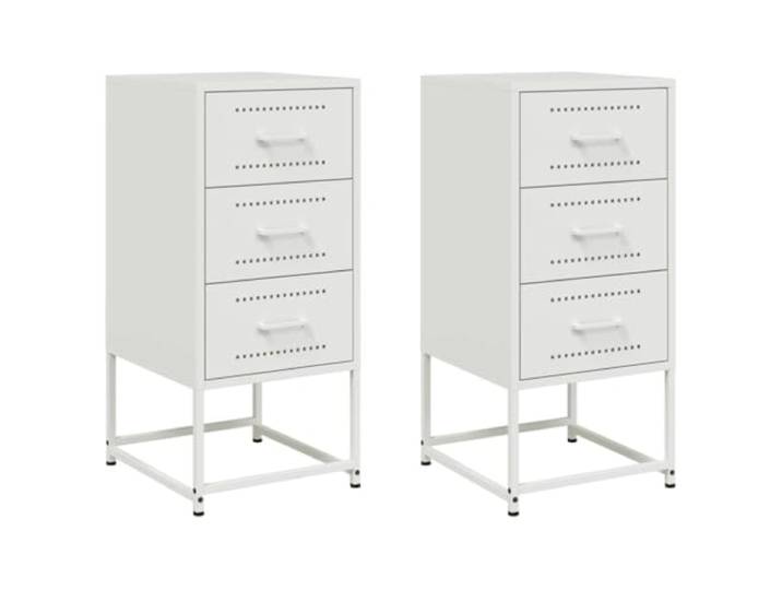 Coespram Nachttisch 2er Set Weiß 36x39x78 cm Stahl Beistelltisch Moderne Kommoden im Industrie Design fürs Schlafzimmer bieten praktischen Stauraum und pflegeleichte Oberflächen.