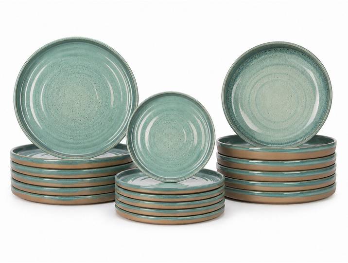 Teller-Set COSY & TRENDY Basalt, Geschirr-Set, 18-tlg. , grün (ozeangrün), 18, Steinzeug, Geschirr-Sets, Steinzeug, für 6 Personen, rund, spülmaschinengeeignet