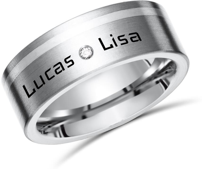 Unique Matter Titanring Lasergravur Silbereinlage silber