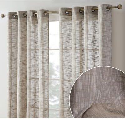 HLC.me Madison Faux Linen Textured Sheer Privacy Sun Light Filtering Window Grommet Thick Curtains Panels, Set of 2