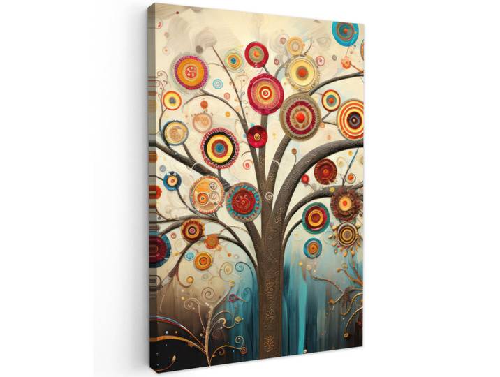 MuchoWow Leinwandbild Baum - Baum des Lebens - Farbe Deko Groß 90x140 cm, Braun, Kiefer, Rechteckig, 90x140 cm, gerahmt, Bilder & Rahmen, Bilder, Leinwandbilder