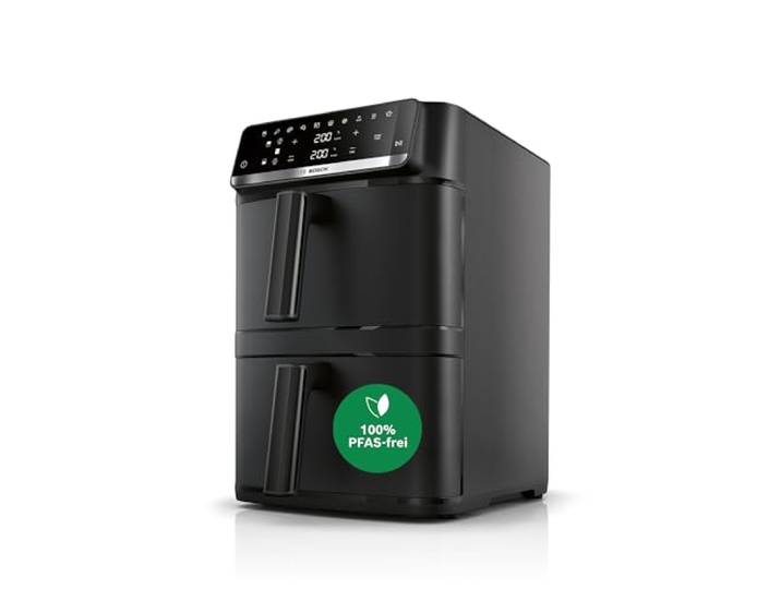 Bosch XXL Heißluftfritteuse, 12,0L Doppelkammer, platzsparend, 6 Programme, PFAS frei, schwarz, AirFryer Serie 6, MAFD661B0