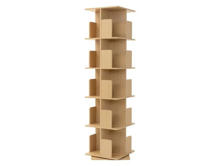Bibliothèque tournante pivotante ML-Design 5 niveaux 20 compartiments beige chêne bois 40x155x40 cm