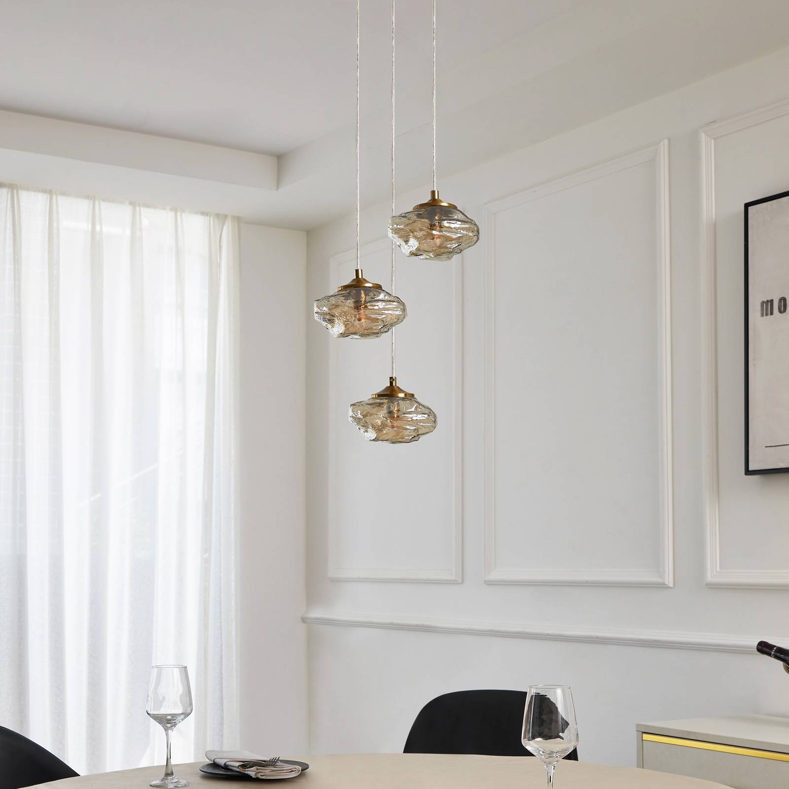 Glass Pendant Light Piatra Lindby, dimmable, Cream / amber, Living / Dining Room, Glass, Modern, Ceiling Light