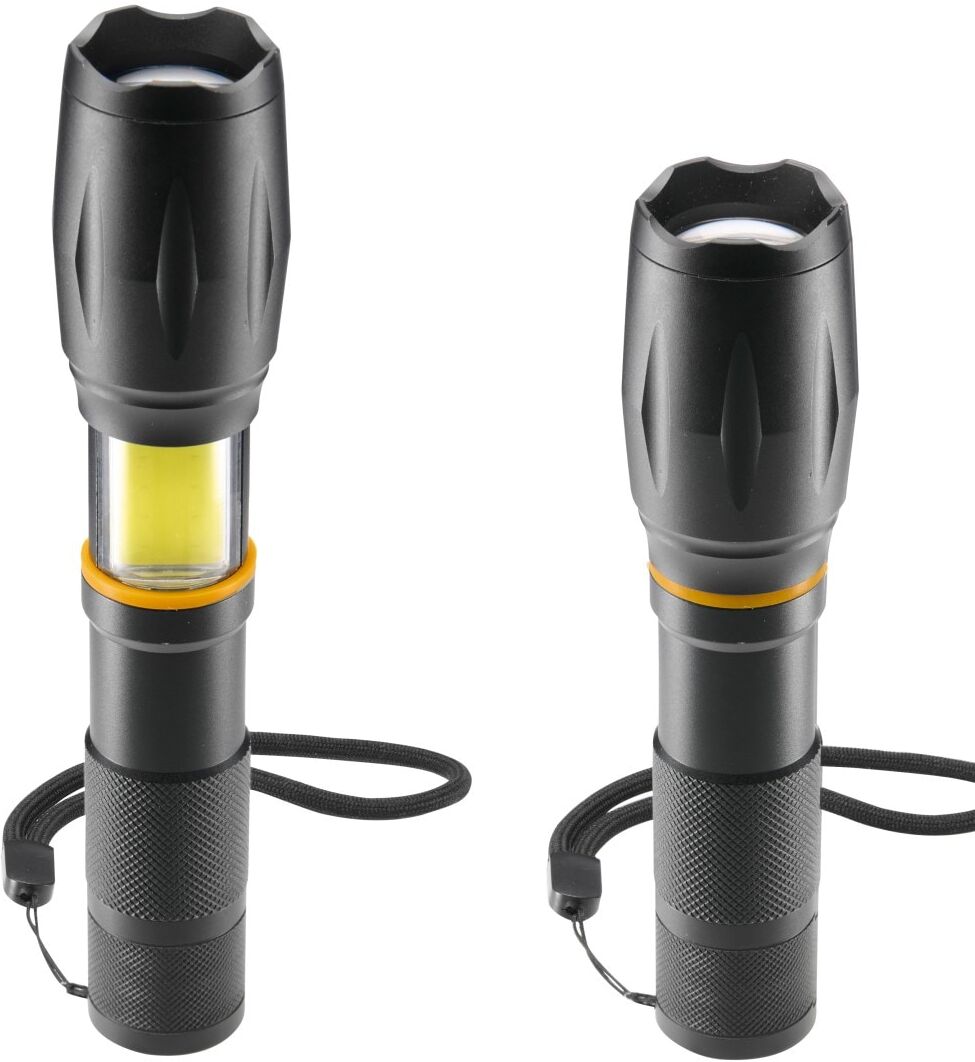 Hama LED Taschenlampe "LED-Taschenlampe, Batterien, Zoom, COB, Aluminium, 3 Modi", schwarz, Mobilleuchten, stromsparend, robust, LED Taschenlampe