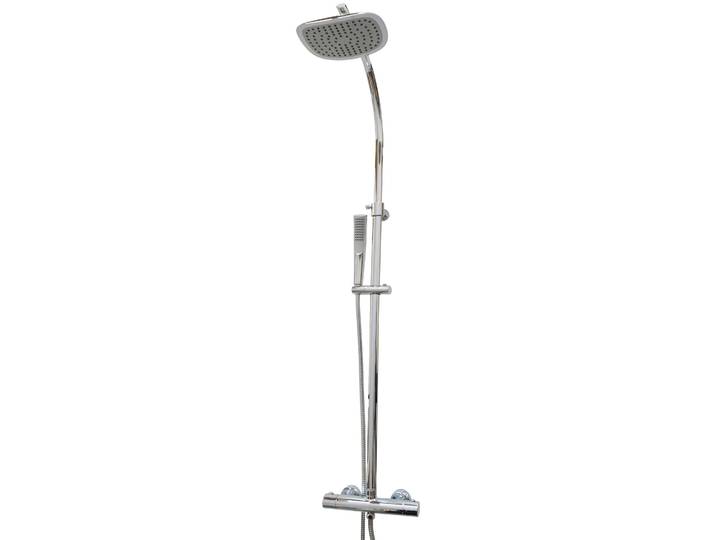 Duschsystem ADOB Wellness , grau (chromfarben), T:50cm, Kunststoff, Messing, Brausegarnituren, Duschsystem, mit integrierter Thermostatarmatur
