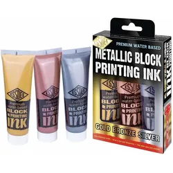 Essdee, Künstlerfarbe + Bastelfarbe, Premium Linol-druckfarben Set 3 Metallic Farbtonen 10 (10 ml)