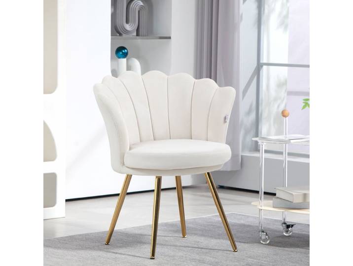 Fauteuil coquillage chaise coiffeuse fauteuil en velours fauteuil de salon avec pieds en métal doré crème