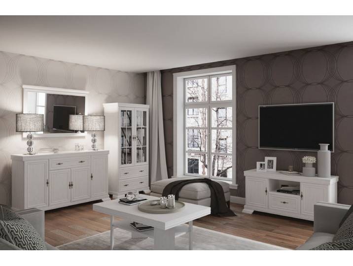 Wohnzimmer Komplett - Set F Sentis, 5-teilig, Farbe: Kiefer Weiß