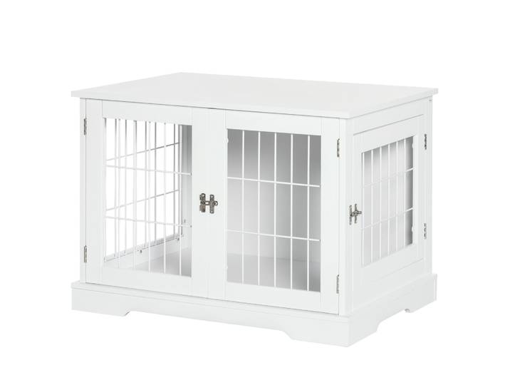 PawHut Cage pour chien animaux 2 en 1 table d'appoint meuble cage chien intérieur avec 2 portes verrouillables - dim. 76L x 54.5