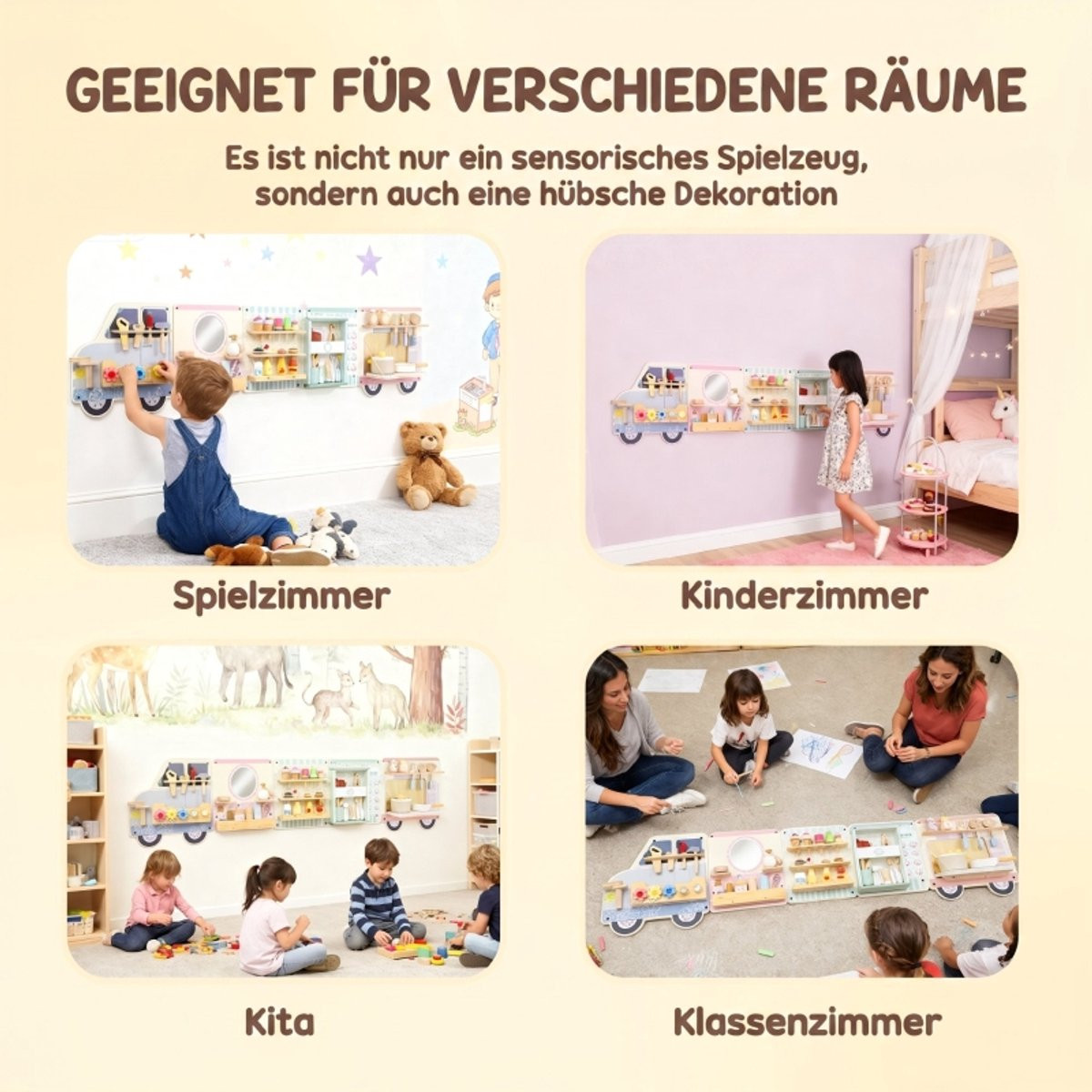 COVREO Montessori Busy Board voor kinderen, Multicolor, MDF, Wandmontage, 163,8 cm