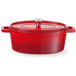 Hendi Emaillierter Gusseisentopf, Pfanne + Kochtopf, Rot