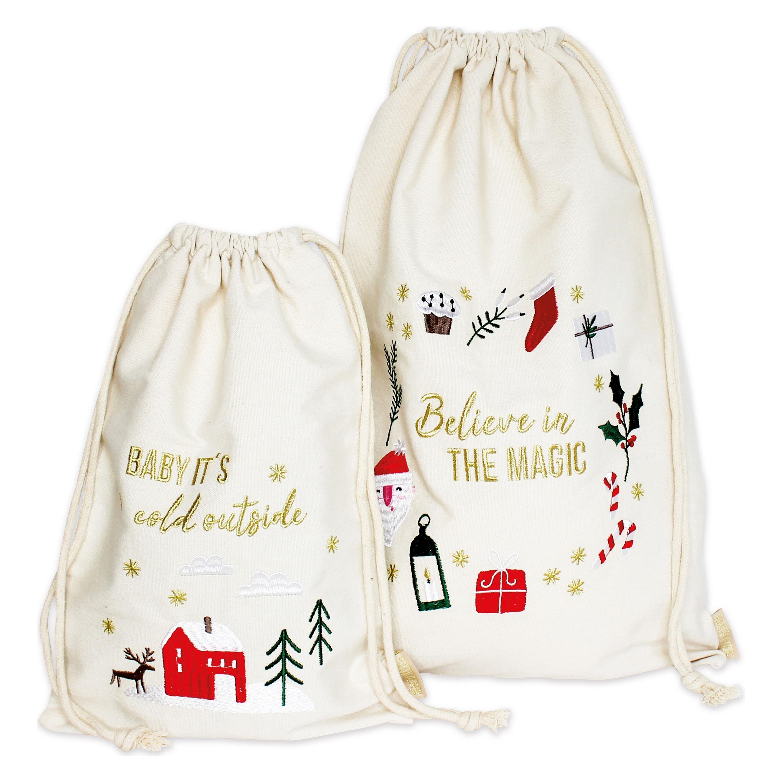 Papierdrachen 2 Geschenksäckchen zu Weihnachten - Cremefarben bunt (2x) (77420718)