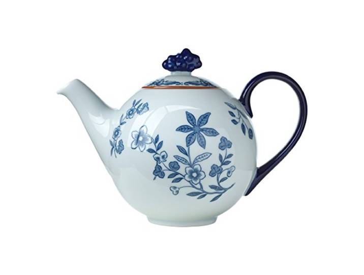 Rörstrand Teekanne aus der Ostindia Kollektion, aus Porzellan hergestellt, in der Farbe: weiß/blau, Fassungsvermögen: 1,2 L, 1012342