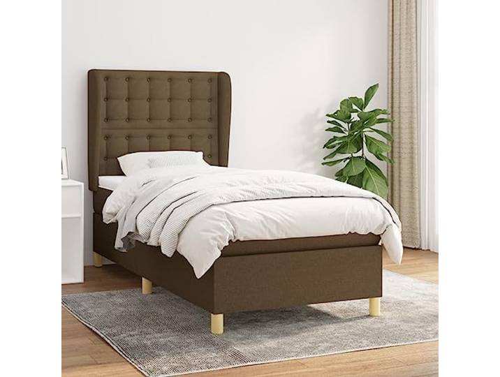 YNGBHFNOP Atmungsaktiver Stoff Boxspringbett mit verstellbarem Kopfteil Boxspringbett mit Matratze Dunkelbraun 100x200 cm Stoff Design Bett mit verstellbarem Kopfteil Taschenfederkern