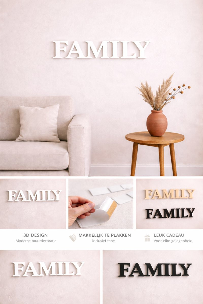 FAMILY letters muurdecoratie – Moderne 3D wanddecoratie in Scandinavisch design