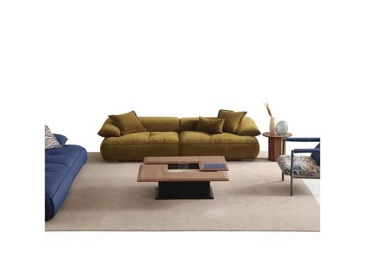 JVmoebel Polstergarnitur Olivgrünes Stoffsofa mit Kissen und passendem Couchtisch von JVMoebel, (2-tlg)