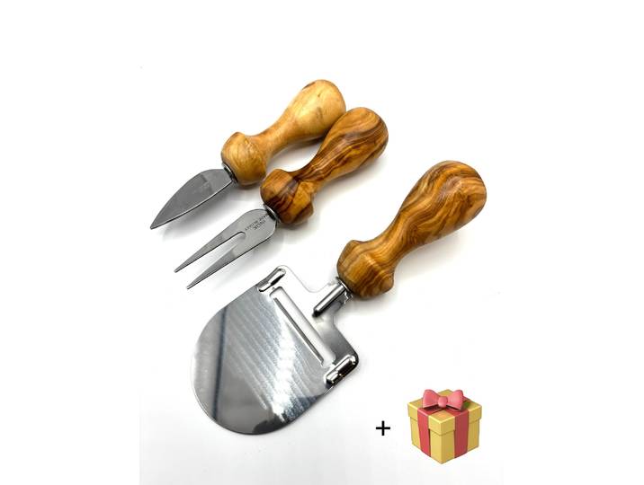 Käsehobel OLIVENHOLZ-ERLEBEN inkl. Käsebesteck, aus Olivenholz und Edelstahl, plus Überraschung , braun (silberfarben, braun), Edelstahl, Küchenreiben, Käsehobel, Edelstahl ist einfach zu reinigen, Olivenholz ist antibakteriell