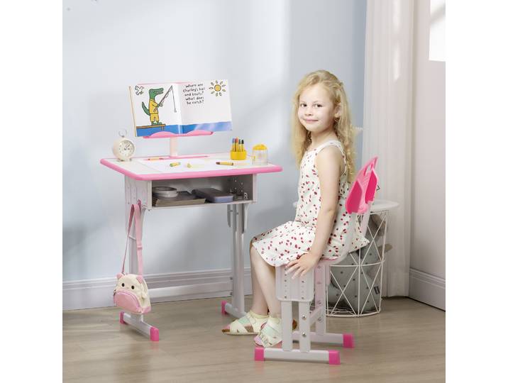 HOMCOM Bureau Enfant avec Chaise et Rangement Rose