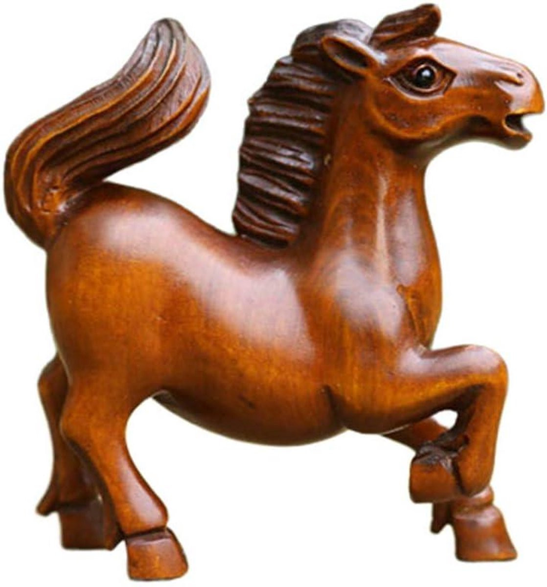 Handgesneden Houten Paard Sculptuur - Feng Shui Dierenriem Beeldje van Buxushout voor Decoratie in Huis of Kantoor