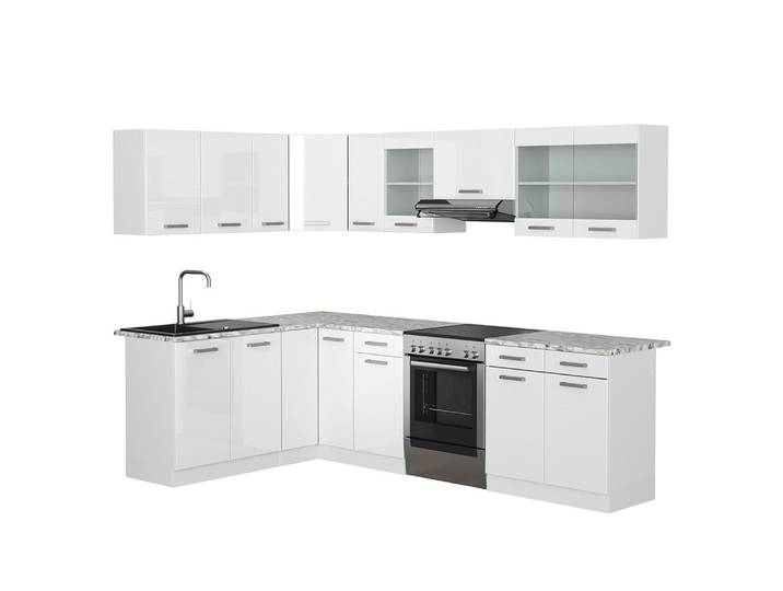 Cuisine dangle, pt marbre blanc haute brillance/blanc 267x81.6cm