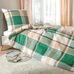 Traumschlaf Flanell Bettwäsche Lech grün 155x220 cm + 80x80 cm - grün;beige