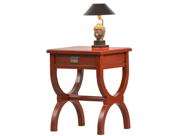 Kai Wiechmann Beistelltisch Extravaganter Beistelltisch rot im asiatischen Stil 50 x 50 cm, rot lackiert, mit Schublade, Used Look, Massivholz
