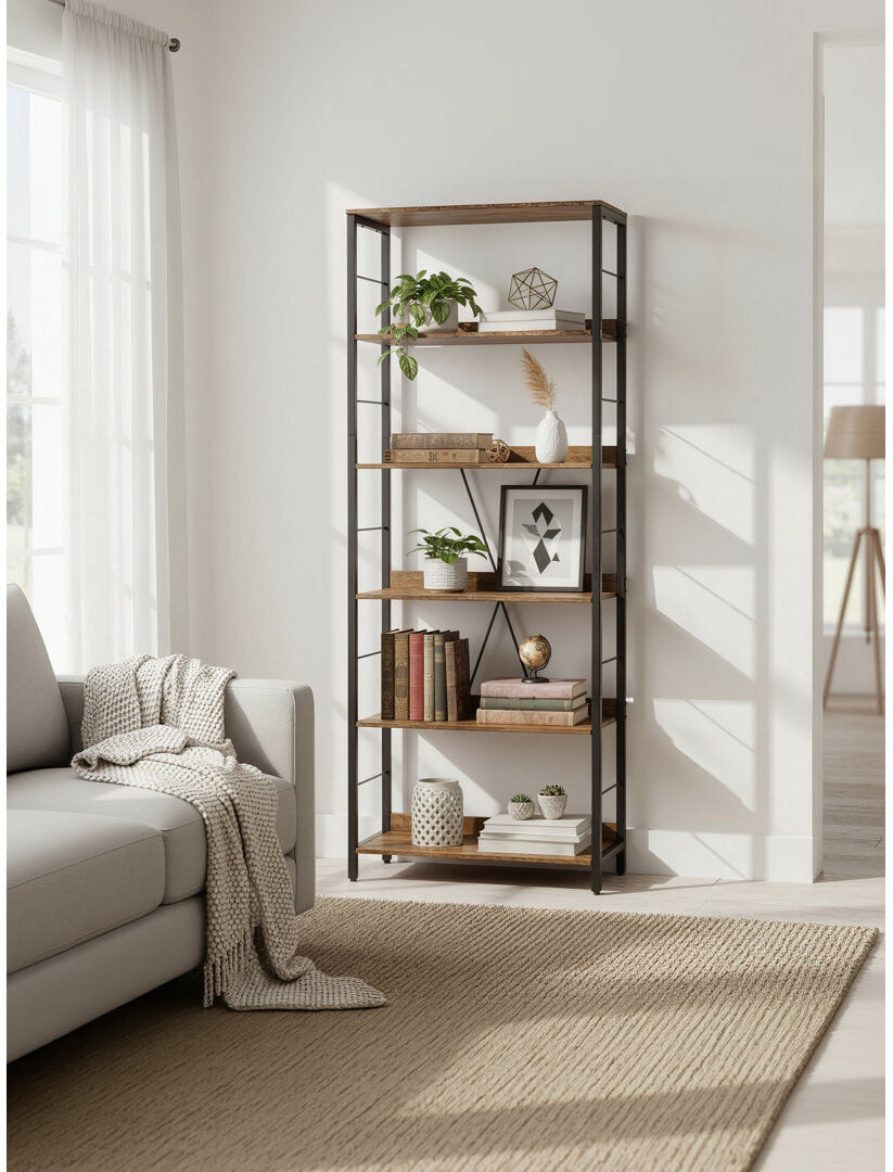Rio 60 cm W Steel Bookcase Brown;Black (6 Shelves) 178" H x 60" W x 30" D