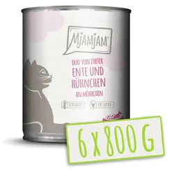 MJAMJAM DUO 800 Gramm Katzennassfutter 6 x 800 Gramm Ente & Hühnchen mit Möhrchen