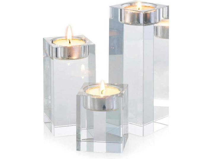 Kerzenständer 3-teiliges Set Kristallglas Transparent 6 cm+10 cm+14 cm H, Glas, 14 cm, Dekoration, Kerzen & Kerzenhalter, Teelichthalter