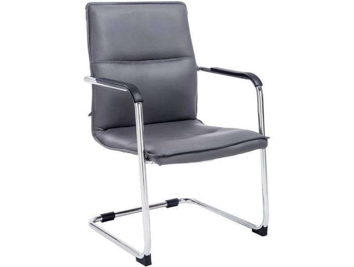 Chaise visiteur - DÉCOSHOP26 - Chaise cantilever - Similicuir gris - Structure chrome - Accoudoirs ergonomiques