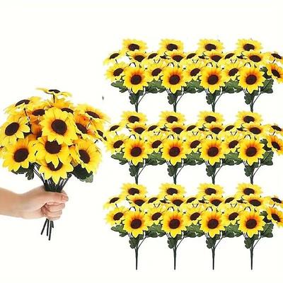 12 Bündel künstliche Sonnenblumen als Herbstdeko, UV-beständige Plastikblumen für die Dekoration von Hochzeiten im Innen- und Außenbereich, Gartenterrassen, kein Verblassen,