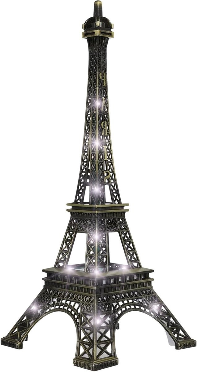 Eiffel Tower LED Lamp - Decoratieve Metalen Nachtlamp voor Woonkamer, Slaapkamer of Home Office, Hoogte: 24,5 cm