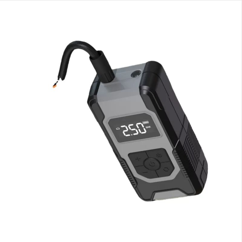 INF Tragbarer Reifenfüller - 12V Akku-Luftpumpe mit digitalem Manometer Grau