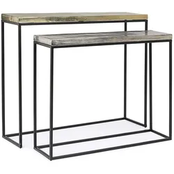 Konsole Amira 2er-Set aus Aluminium, modern, gold und silber, pulverbeschichtetes Metallgestell