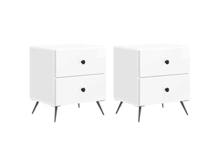 fsahslih Nachttisch 2er Set Hochglanz Weiß 43x34,5x47,5 cm Kompakte Beistelltische aus robustem Holzwerkstoff für Schlafzimmer und Gästezimmer mit praktischem Stauraum.