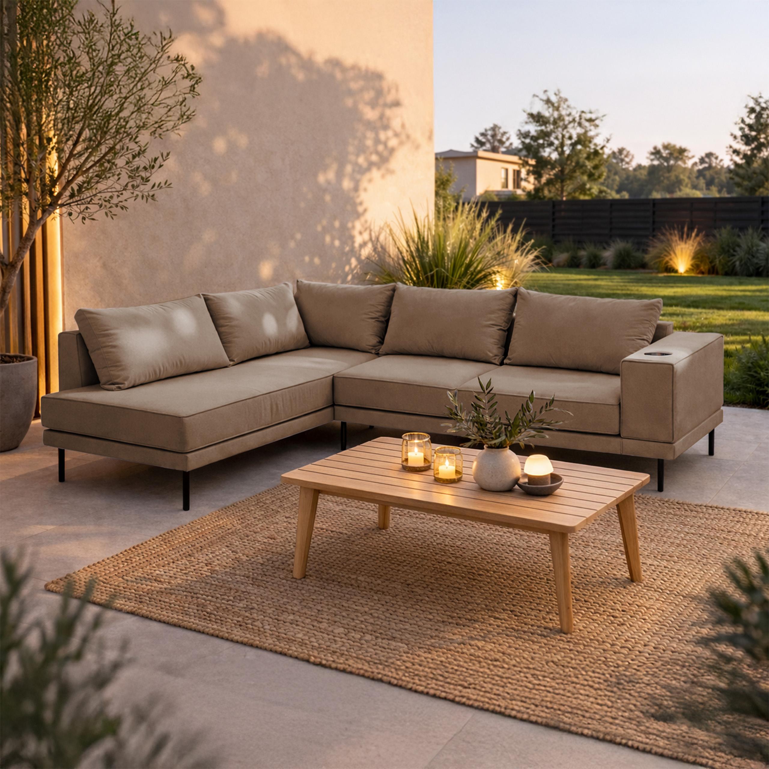 Garten Ecksofa Volaro S 268x202 Braun Wetterfestes Outdoor & Indoor Lounge-Sofa, UV-beständig, Links
