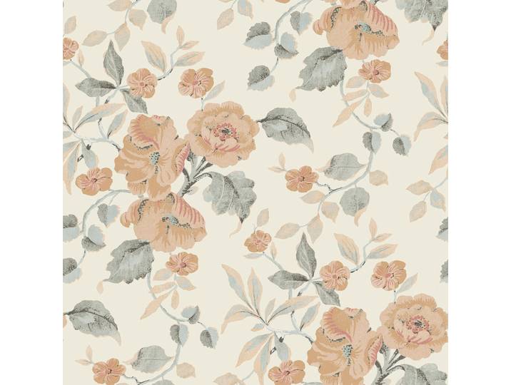 Laura Ashley Vliestapete Hibiskusblüten 1000x52cm, Orange, Weiß, Papier, Kunststoff, Herz/Romantik, Rechteckig, 52x1000 cm, Tapeten & Wandverkleidungen, Vliestapeten