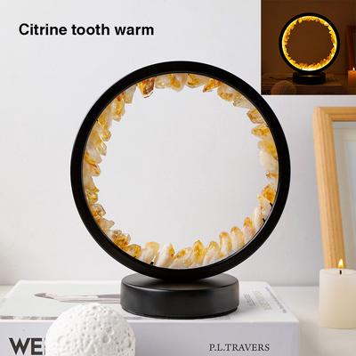 Newmooncrystals LED Crystal Lamp Room, Natural Gemstone Decoration, Amethyst Healing Stone, Home Decoration Round Lamp Electric Fan citrine Tooh Warm